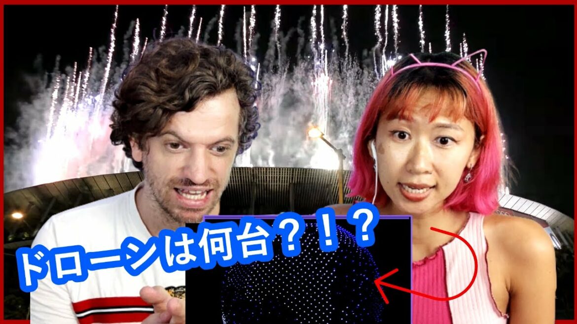 外国人の反応 – 東京オリンピック(国立競技場)開会式 / (お台場)聖火台 – Tokyo 2021 Olympic Ceremony Fireworks Drones + Torch Stand!