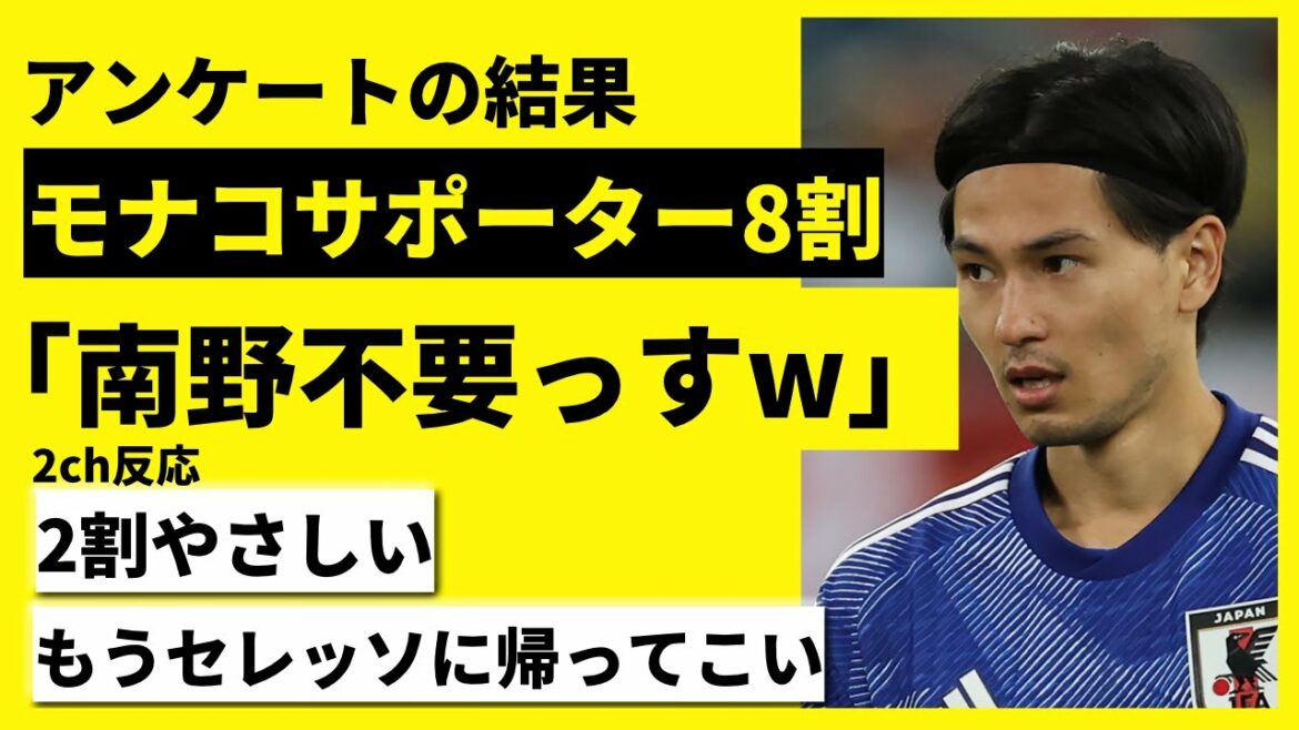 【悲報】南野拓実 モナコサポーターから”三くだり半” 8割近くが「不要」