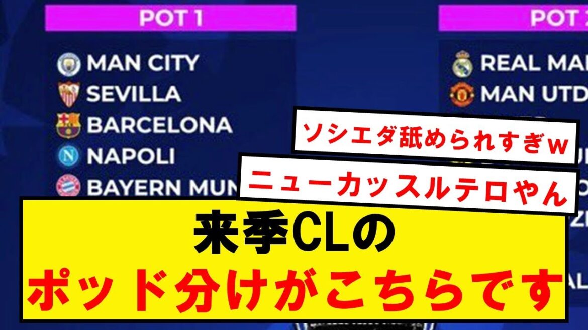 【速報】来季CLのポッド分けがこちらです