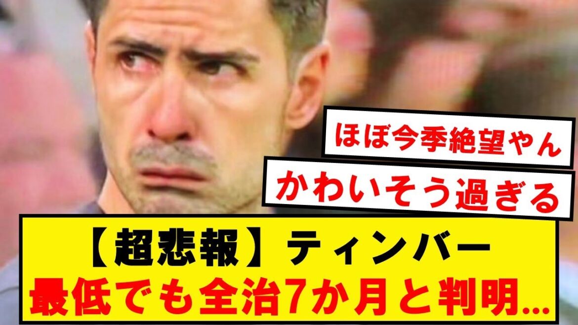 【超悲報】アーセナルDFティンバー、最低でも全治7か月…