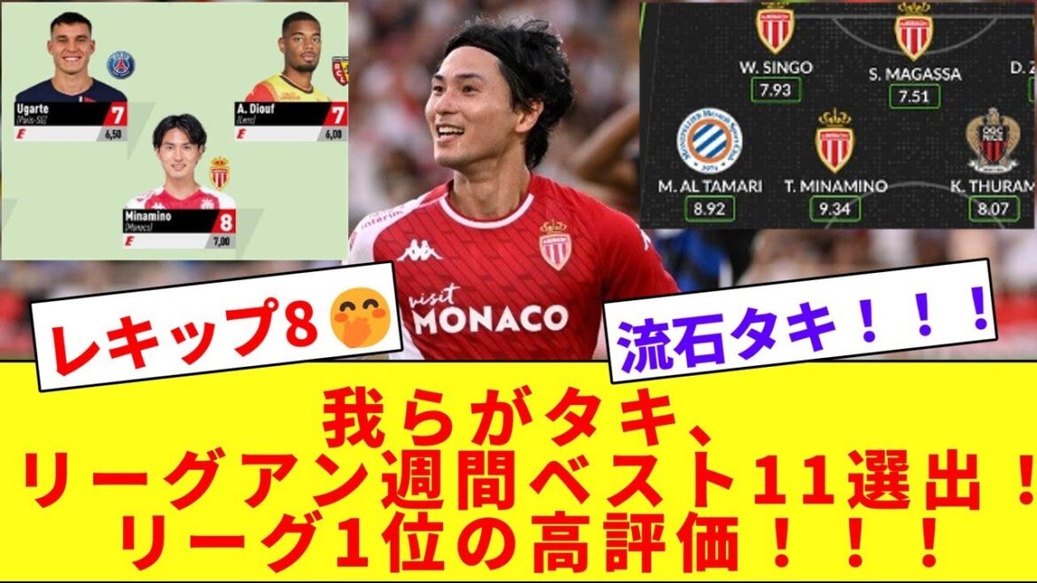 【朗報】南野拓実、リーグアン週間ベスト11選出とリーグ1位の高評価で仏紙揃って手のひら返し!!!