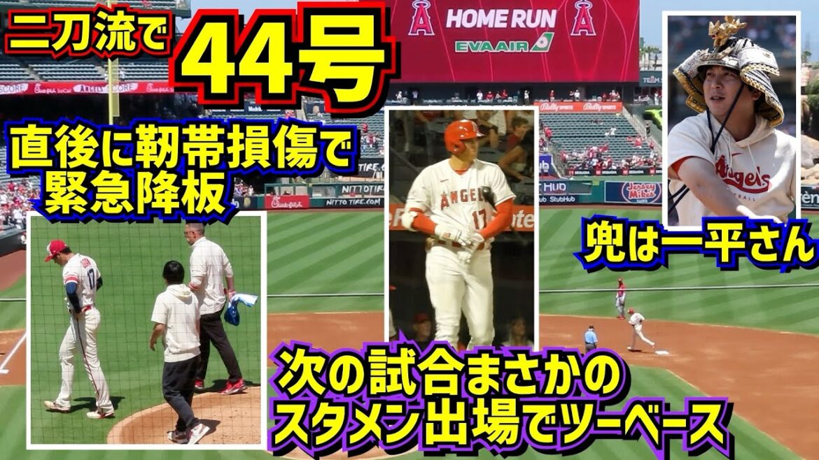 44号‼️直後に緊急降板で靭帯損傷判明😢しかし次の試合はスタメン出場でツーベース【現地映像】8/23vsレッズ ShoheiOhtani Homerun Angels