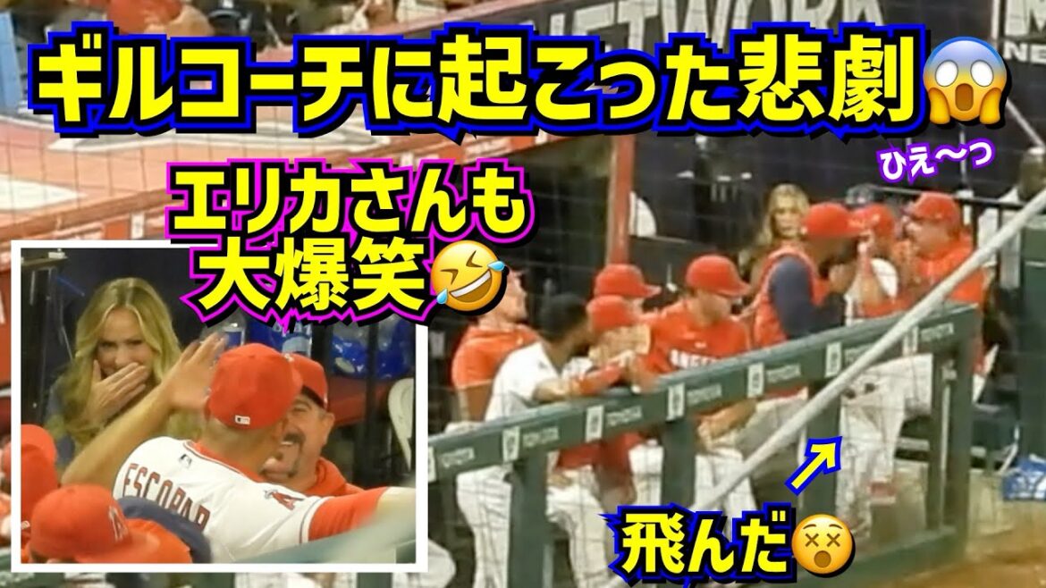 爆笑‼️ギルコーチに起こった悲劇😱飛んだ!コケた!エリカさん大爆笑🤣 【現地映像】ShoheiOhtani Angels