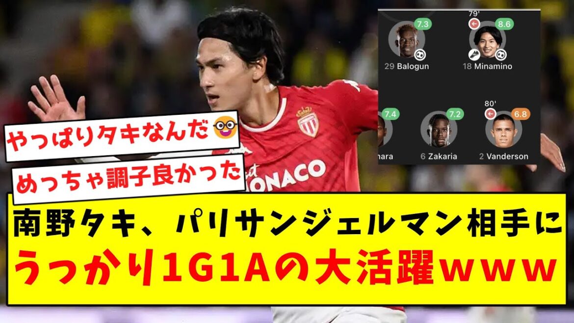 【タキ無双】南野タキ、PSG相手にうっかり1G1Aの大活躍をしてしまうwwwwwwwwww