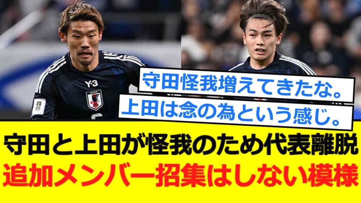 【悲報】守田と上田が怪我のため代表離脱。追加メンバー招集はしない模様……