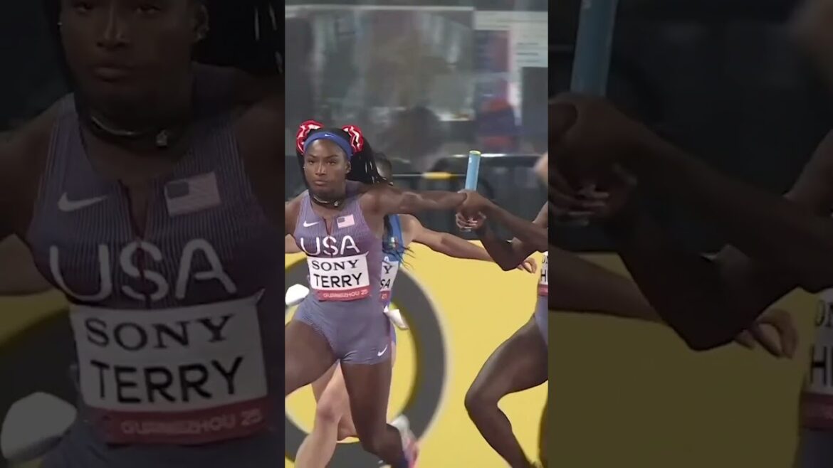 Unbelievable relay save 😮💨 #athletics #worldrelays #usa