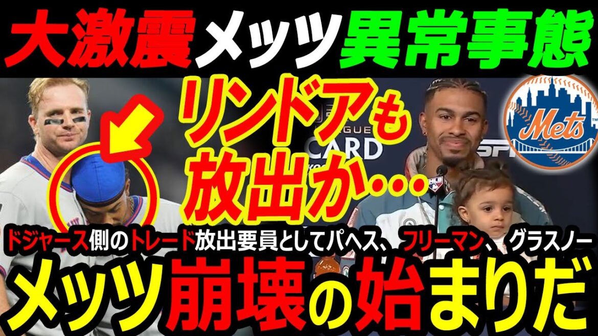 【米国メディア】メッツ崩壊寸前、リンドアまで放出?大谷翔平とWS3連覇狙うドジャースのエドウィン・ディアス107億円FA移籍契約の他にアロンソ、ニモ放出!ド軍フリーマンとトレード?