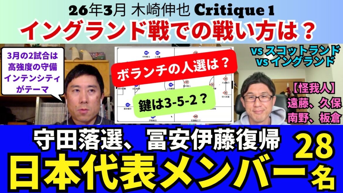 日本代表、欧州遠征メンバー28名。守田の落選から予想するイングランド戦の戦い方。冨安健洋と伊藤洋輝の復帰。塩貝健人の初招集。注目は佐野航大とゴールキック。|26年3月 木崎伸也 Critique 1 日本代表、欧州遠征メンバー28名。守田の落選から予想するイングランド戦の戦い方。冨安健洋と伊藤洋輝の復帰。塩貝健人の初招集。注目は佐野航大とゴールキック。|26年3月 木崎伸也 Critique 1