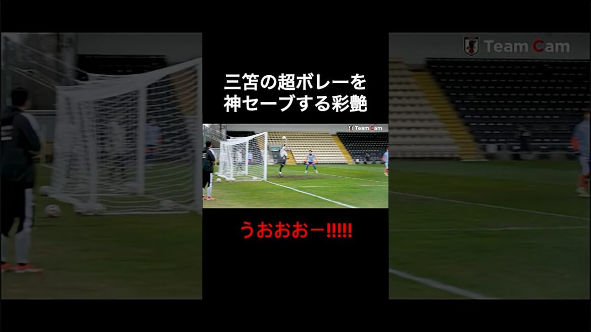三笘薫の超ボレーを神セーブする鈴木彩艶