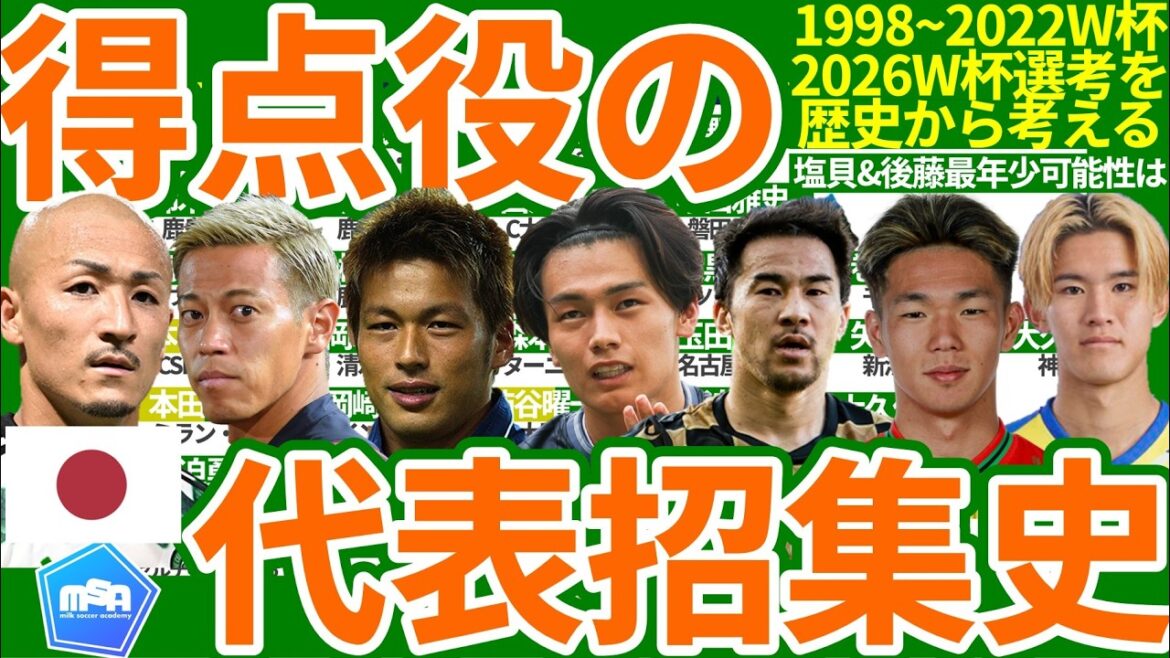 【日本代表W杯FW代表招集史】初得点中山雅史から鈴木隆行&玉田圭司や3大会連続の本田圭佑、カタール大会の前田大然&2026北中米候補組は個人データ過去最高選手同士の戦い