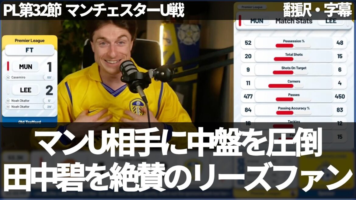 【速報Ver.】『ブルーノを完全に抑えた』中盤を圧倒し圧巻のパフォーマンスを見せた田中碧をリーズファンが大絶賛【字幕付き・解説なし】