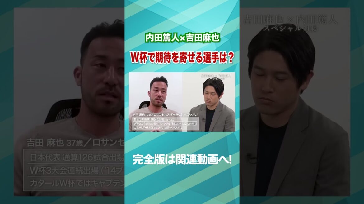 【期待】吉田麻也がW杯で期待する選手は・・・？内田篤人×吉田麻也スペシャル対談！