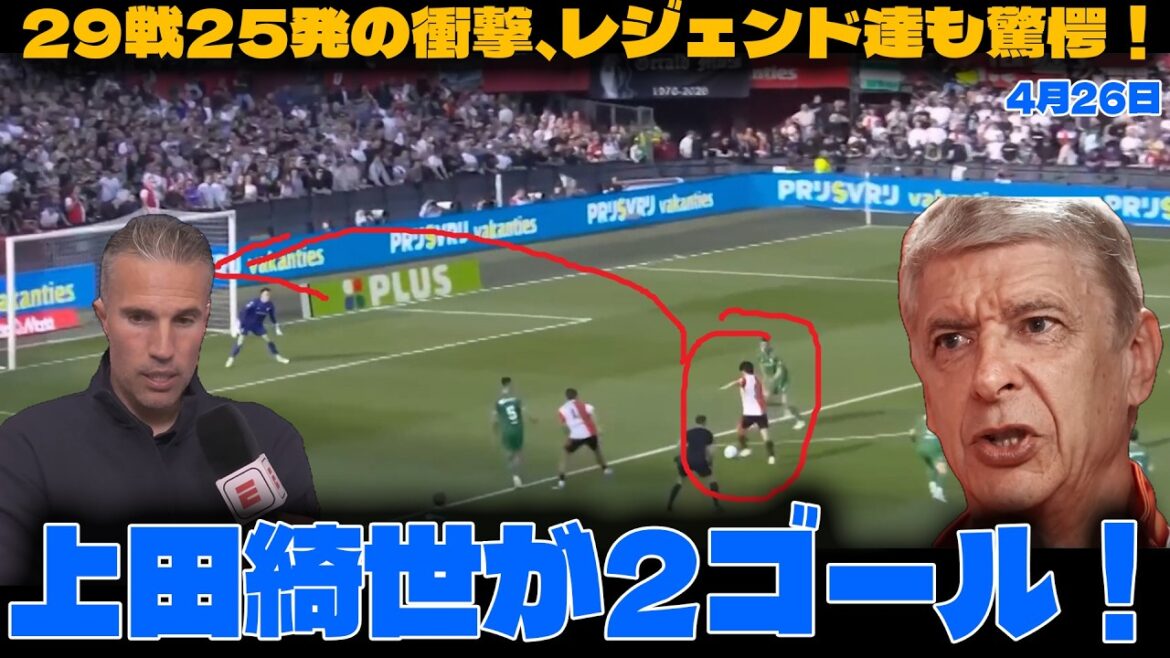 【海外の反応】上田綺世が2ゴール！ファン・ペルシとサッカー界のレジェンドたちが、彼の卓越したゴールテクニックを驚愕解剖！フェイエノールトvsフローニンヘン