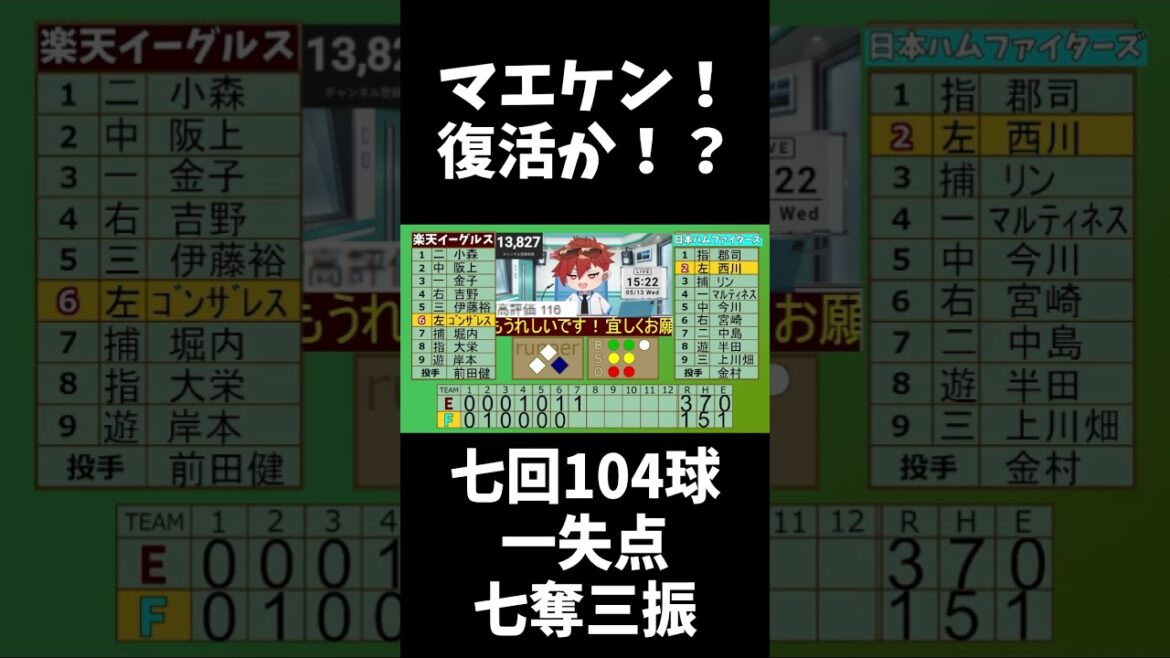 【復調の兆し】ファーム楽天イーグルス前田健太 七回1失点七奪三振#shorts