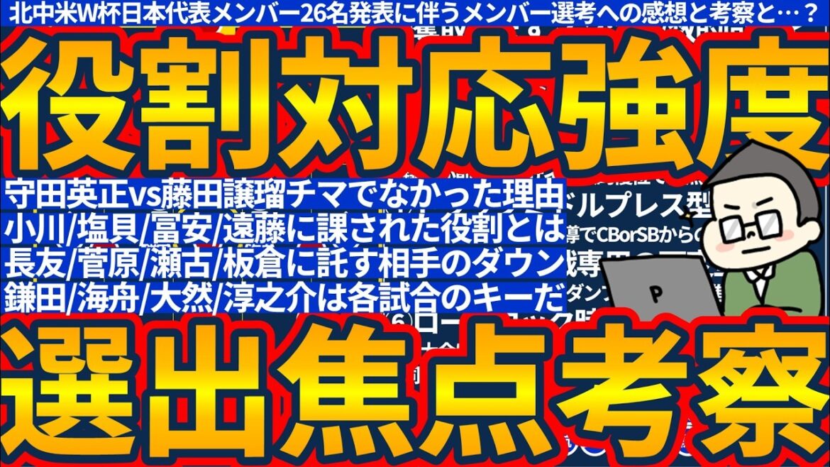 【日本代表選出の選出焦点考察と役割対応強度】クリパ型5-2-3&アイソレ前田大然+攻守ギアチェンジ組の存在と3-2-4-1中央封鎖&部分最適マンツーで狙う裏への侵入