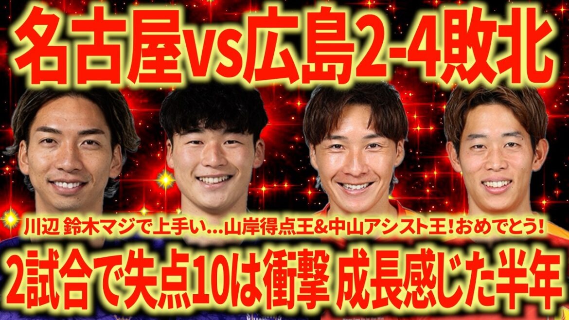 【完全敗北】名古屋vs広島 川辺が嫉妬するくらい上手い...強い...2試合10失点は改善必須だが表裏一体。山岸得点王&中山アシスト王すごい！！！