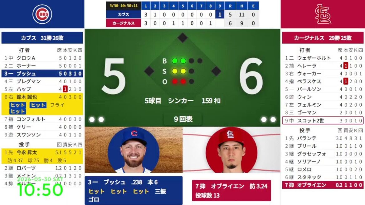 【今永昇太 先発、鈴木誠也】 5/30 08:15 #8 カブス 対 カージナルス 823055