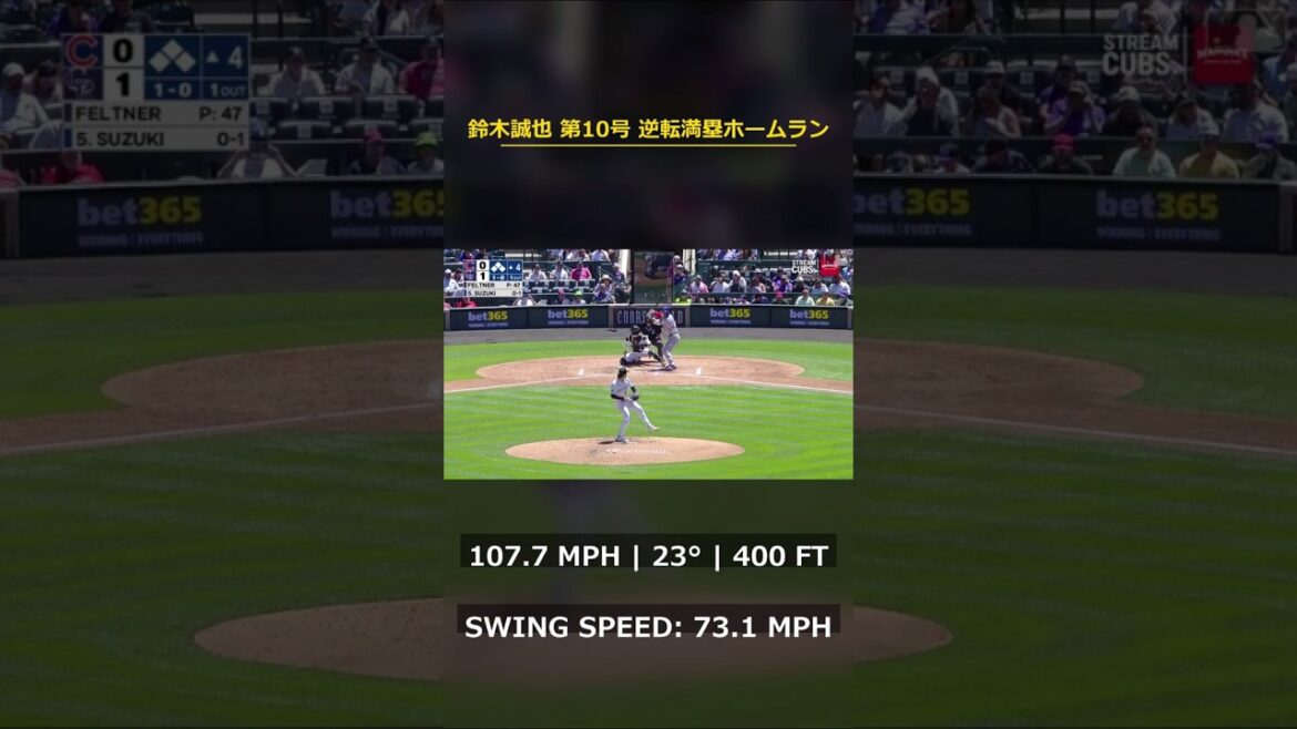 【鈴木誠也】第10号は劇的な逆転満塁ホームラン!107.7マイルの弾丸ライナーがスタンドへ突き刺さる!