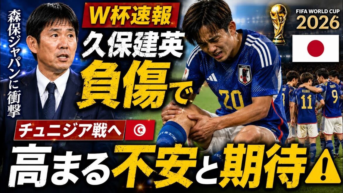 🌍🏆【W杯速報】久保建英負傷で森保ジャパンに衝撃 チュニジア戦へ高まる不安と期待⚠️🇯🇵✨ 🌍🏆【W杯速報】久保建英負傷で森保ジャパンに衝撃 チュニジア戦へ高まる不安と期待⚠️🇯🇵✨