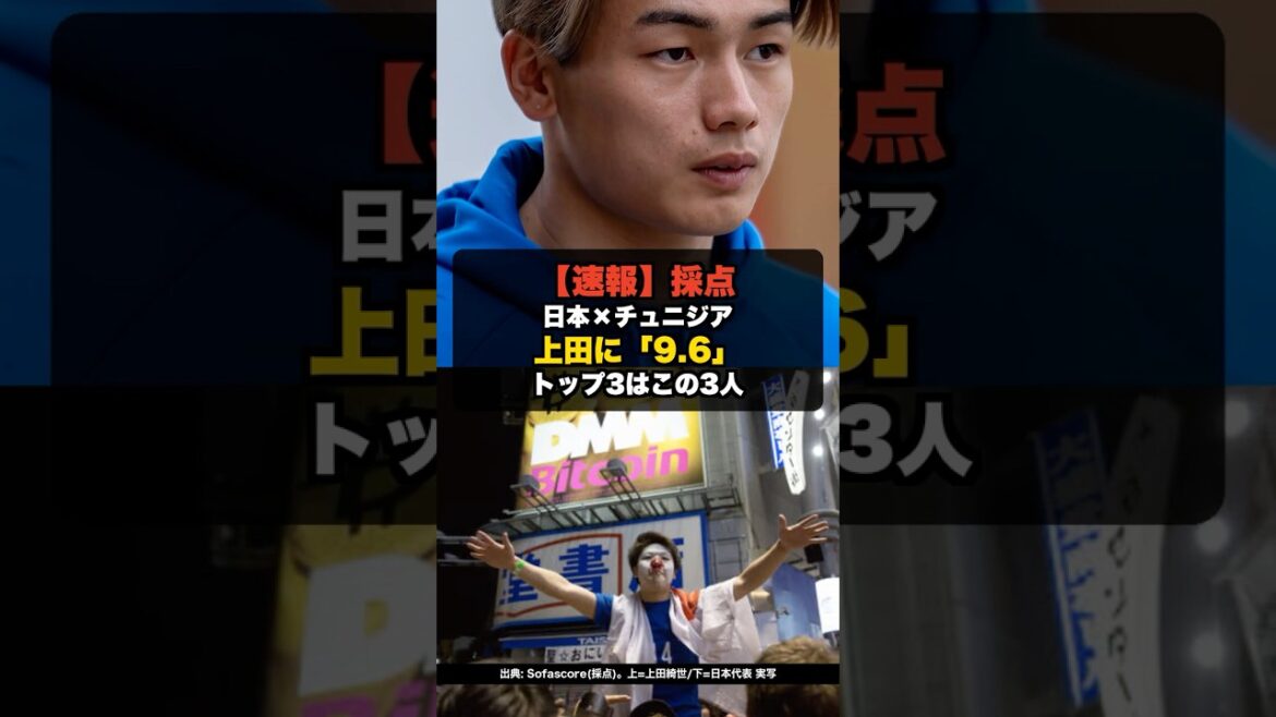 【評価】W杯 日本×チュニジア 採点トップ3!上田に9.6 #shorts #ワールドカップ #W杯2026 #サッカー日本代表 【評価】W杯 日本×チュニジア 採点トップ3!上田に9.6 #shorts #ワールドカップ #W杯2026 #サッカー日本代表