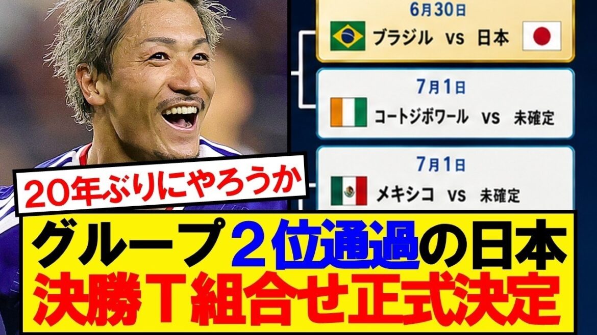 【速報】サッカー日本代表、W杯決勝トーナメントの組合せがこちら！！！