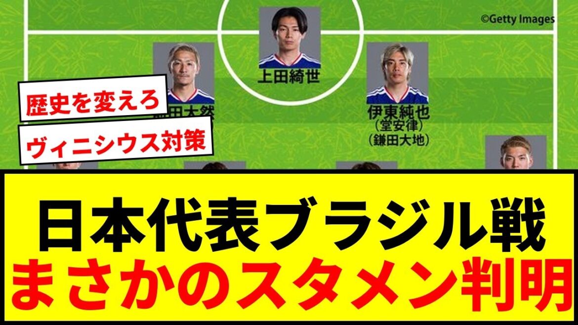 【速報】日本代表、ブラジル戦の予想スタメン判明!冨安&佐野でヴィニシウス対策か?久保欠場でシャドーとボランチに複数パターン 【速報】日本代表、ブラジル戦の予想スタメン判明!冨安&佐野でヴィニシウス対策か?久保欠場でシャドーとボランチに複数パターン