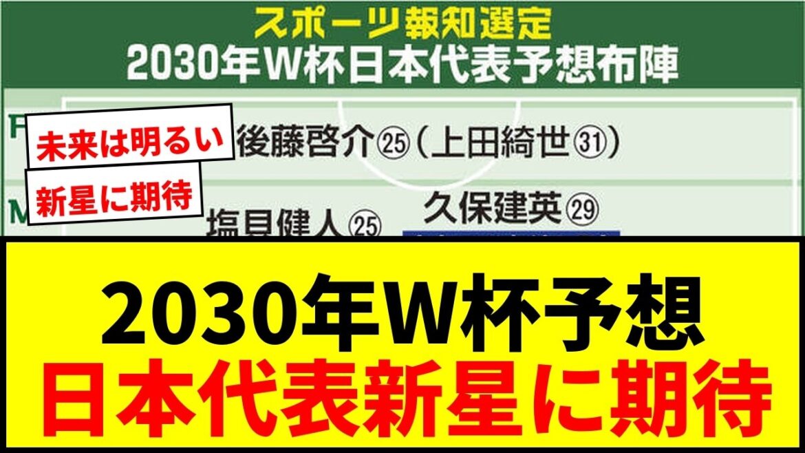 【衝撃】2030年W杯日本代表先発予想布陣！久保、中村、佐野海、鈴木彩が主軸に台頭する新星とは？