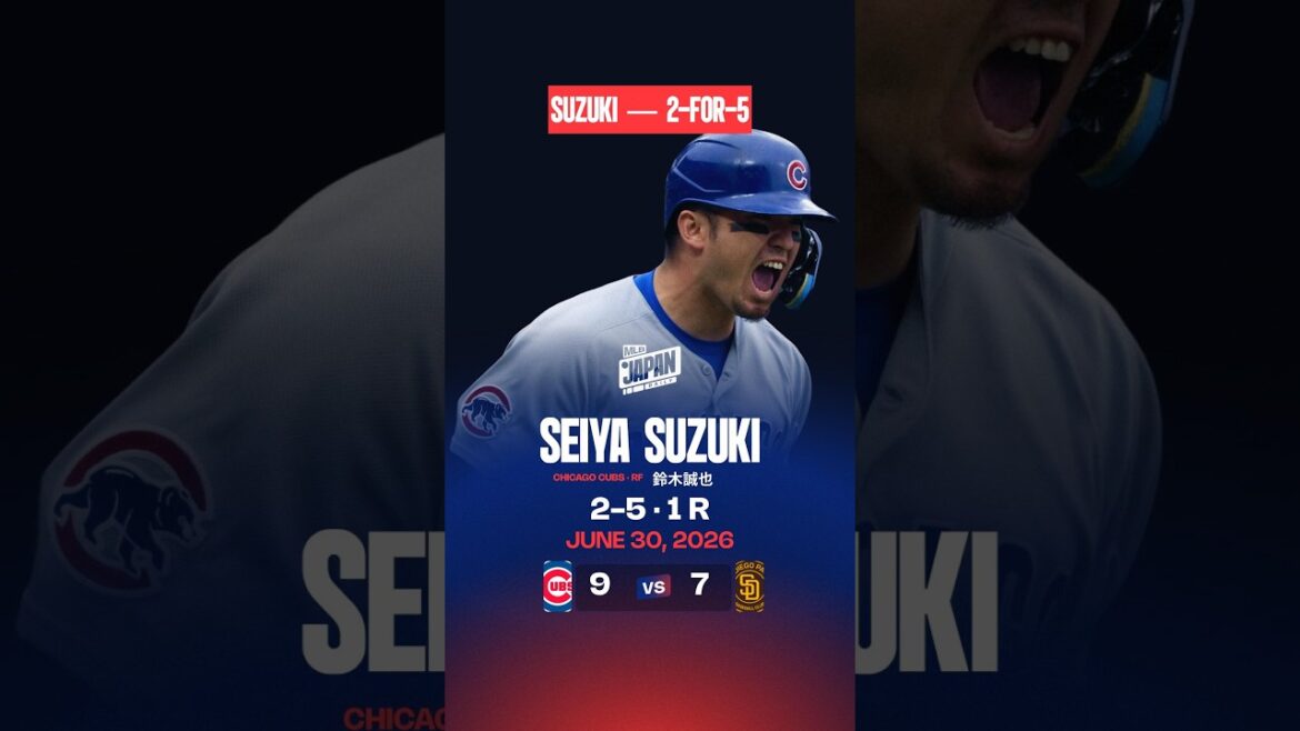 鈴木誠也 5打数2安打1得点 | 2026年6月30日 | MLBハイライト