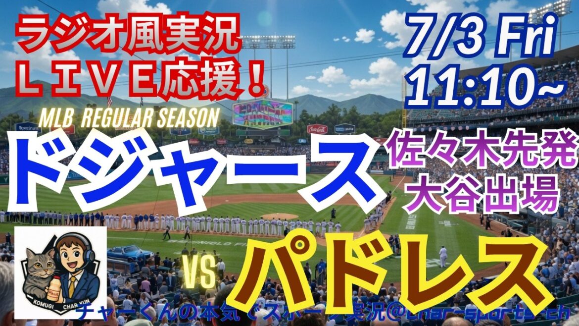 【大谷出場・佐々木先発!同時視聴ライブ応援】MLBドジャースVSパドレスをラジオ風に実況ライブ応援! #大谷翔平 #ドジャース #MLBLIVE #MLBライブ #野球 #mlb #大谷ホームラン