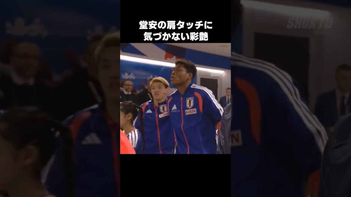 堂安律の肩タッチに気づかない鈴木彩艶 #shorts #日本代表 #サッカー