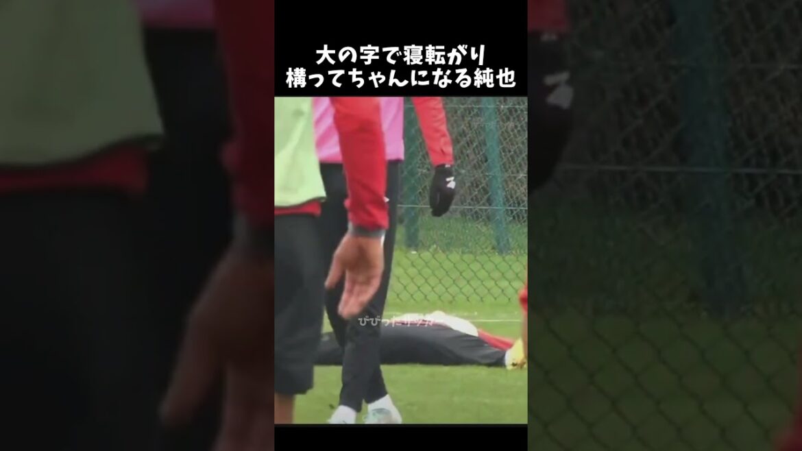 大の字で寝転がり構ってちゃんになる純也　#伊東純也 #サッカー日本代表 #shorts