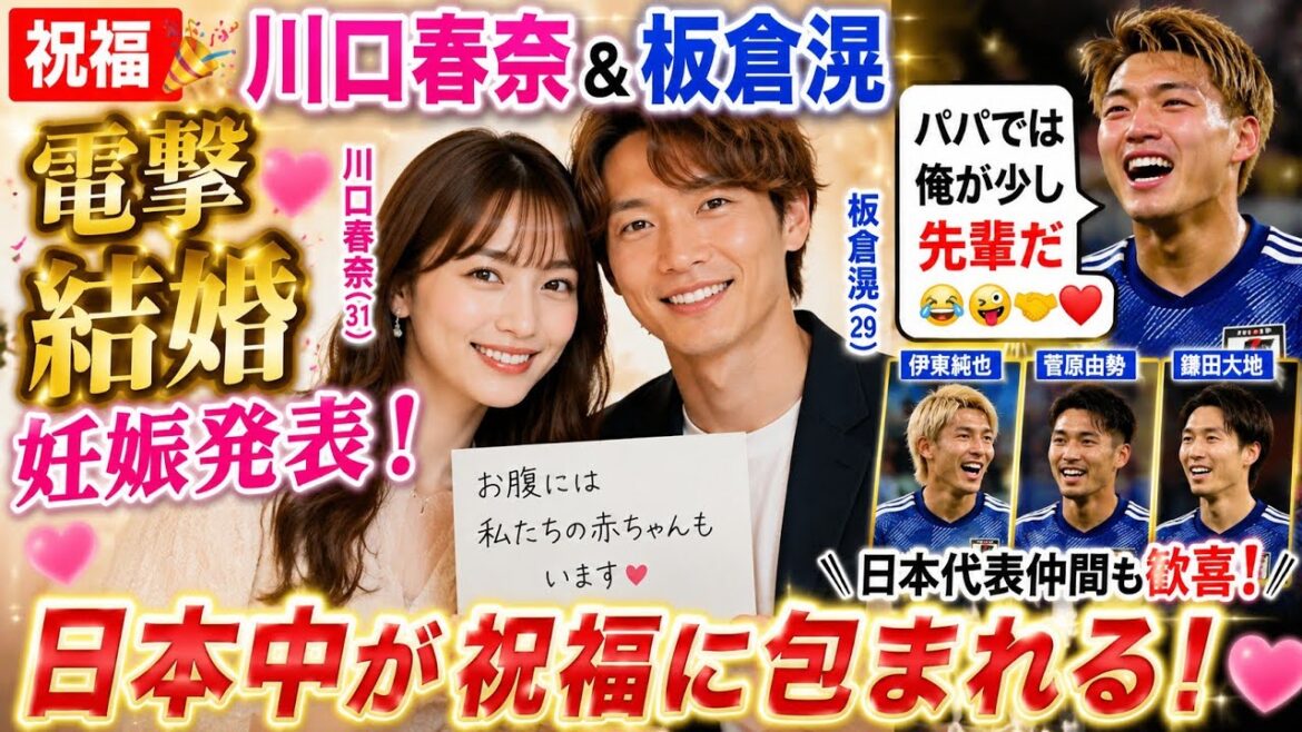 🎉【祝福】川口春奈&板倉滉が電撃結婚&妊娠発表!日本代表仲間も歓喜「パパでは俺が先輩だ」 🎉【祝福】川口春奈&板倉滉が電撃結婚&妊娠発表!日本代表仲間も歓喜「パパでは俺が先輩だ」