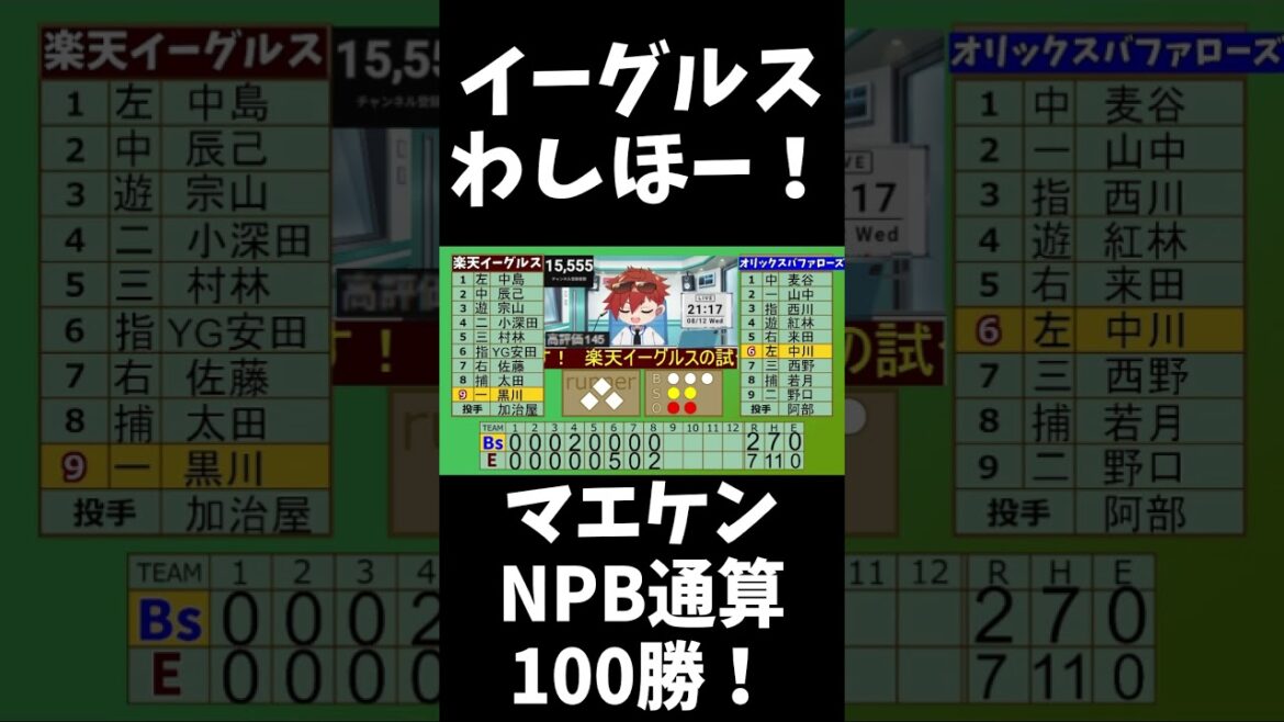 【速報】楽天イーグルス わしほー!マエケンこと前田健太NPB通算100勝!マッカスカー逆転満塁ホームラン!!! #shorts